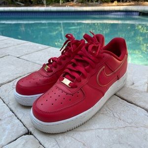 NIKE - Women’s Air Force 1 Low Red Gold Swoosh Sneaker, Size 8